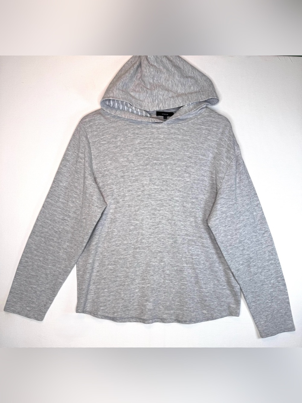 Vince Women's Cotton Blend Long Sleeve Hoodie Gray Stripe size large cozy READ
